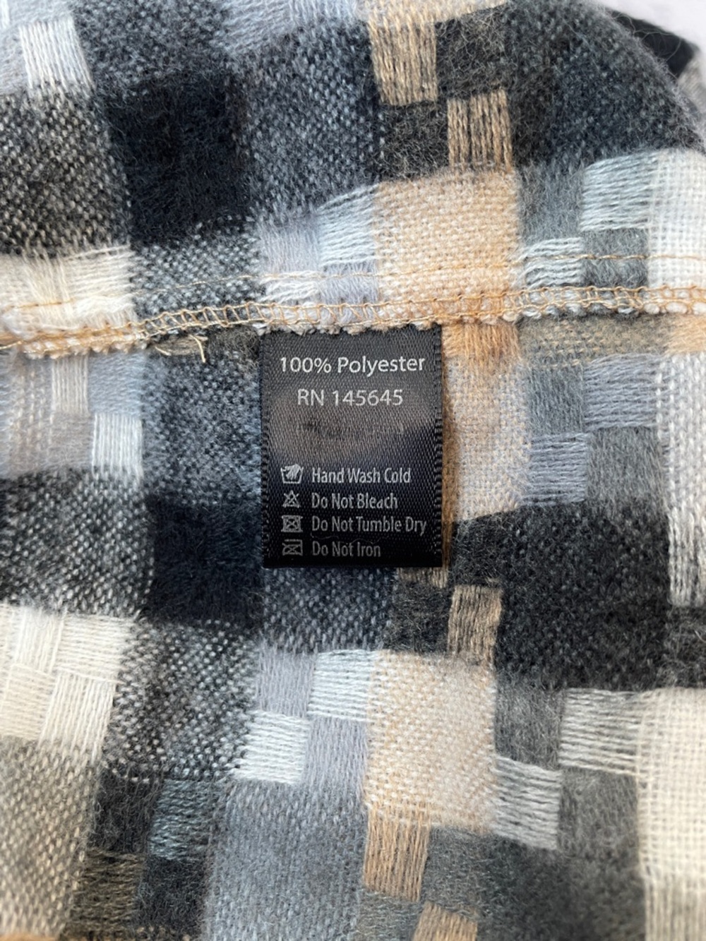 NWT L.I.B New York Plaid Infinity Scarf - Black, White & Beige. - Picture 3 of 3